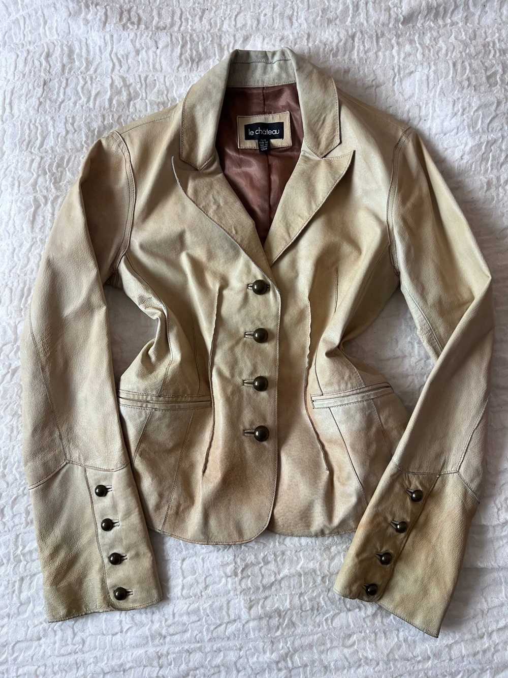 Vintage Unique le chateau Leather Blazer Beige